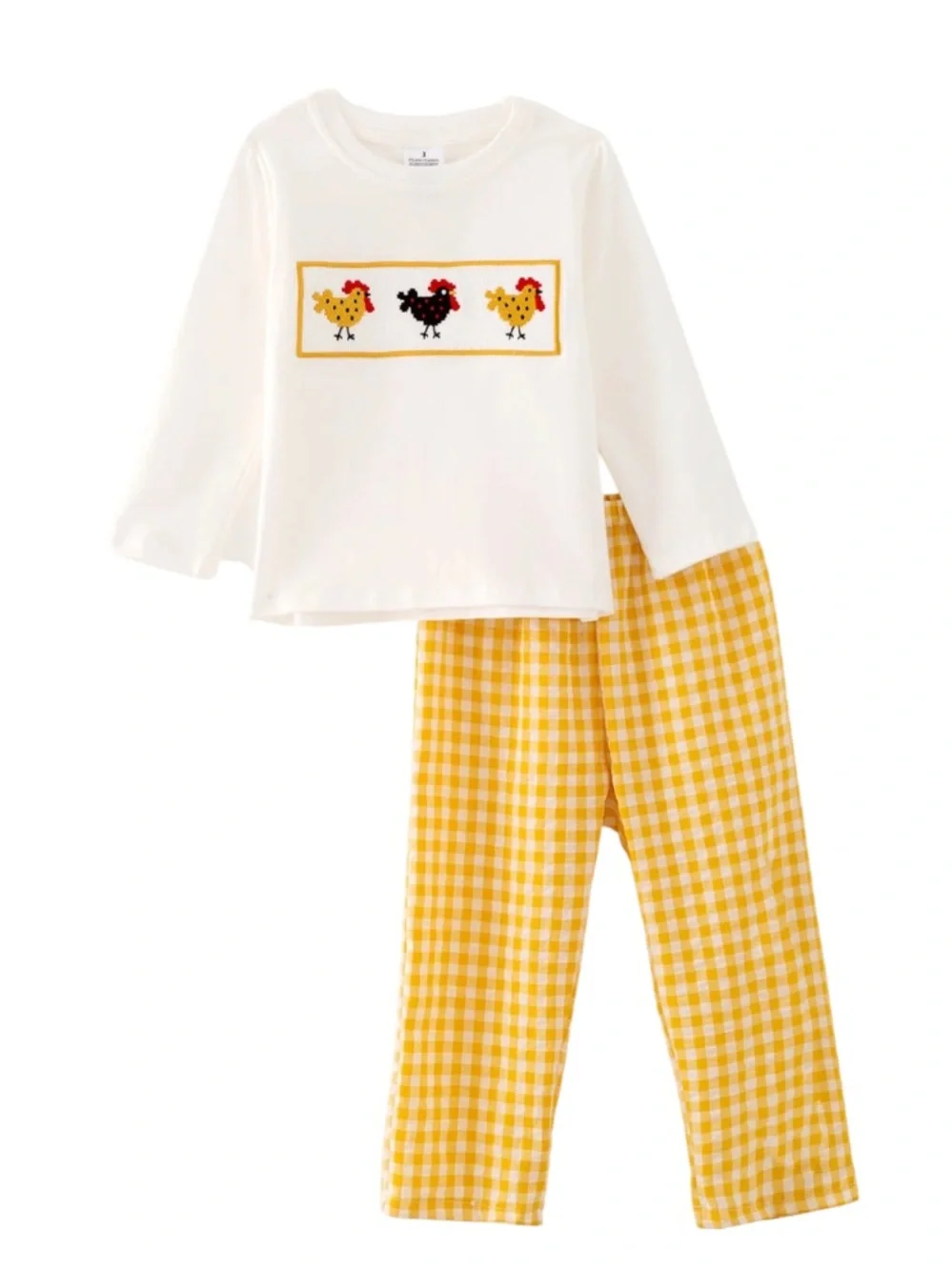 Rylee Faith Embroidered Chicken Long Sleeve &  Gingham Pants NWT Size 3
